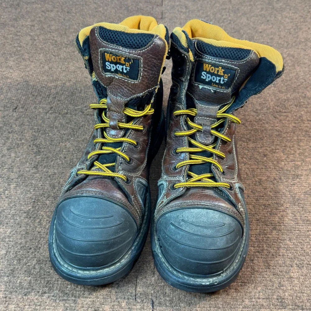 Work n Sport Mens Leather Work Boots Brown Safety Toe EH Rated 11.5 M 9246